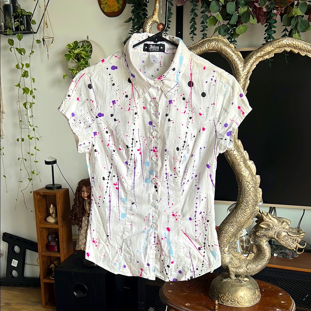 White Splatter Paint Button-Up Shirt Abbey Dawn
